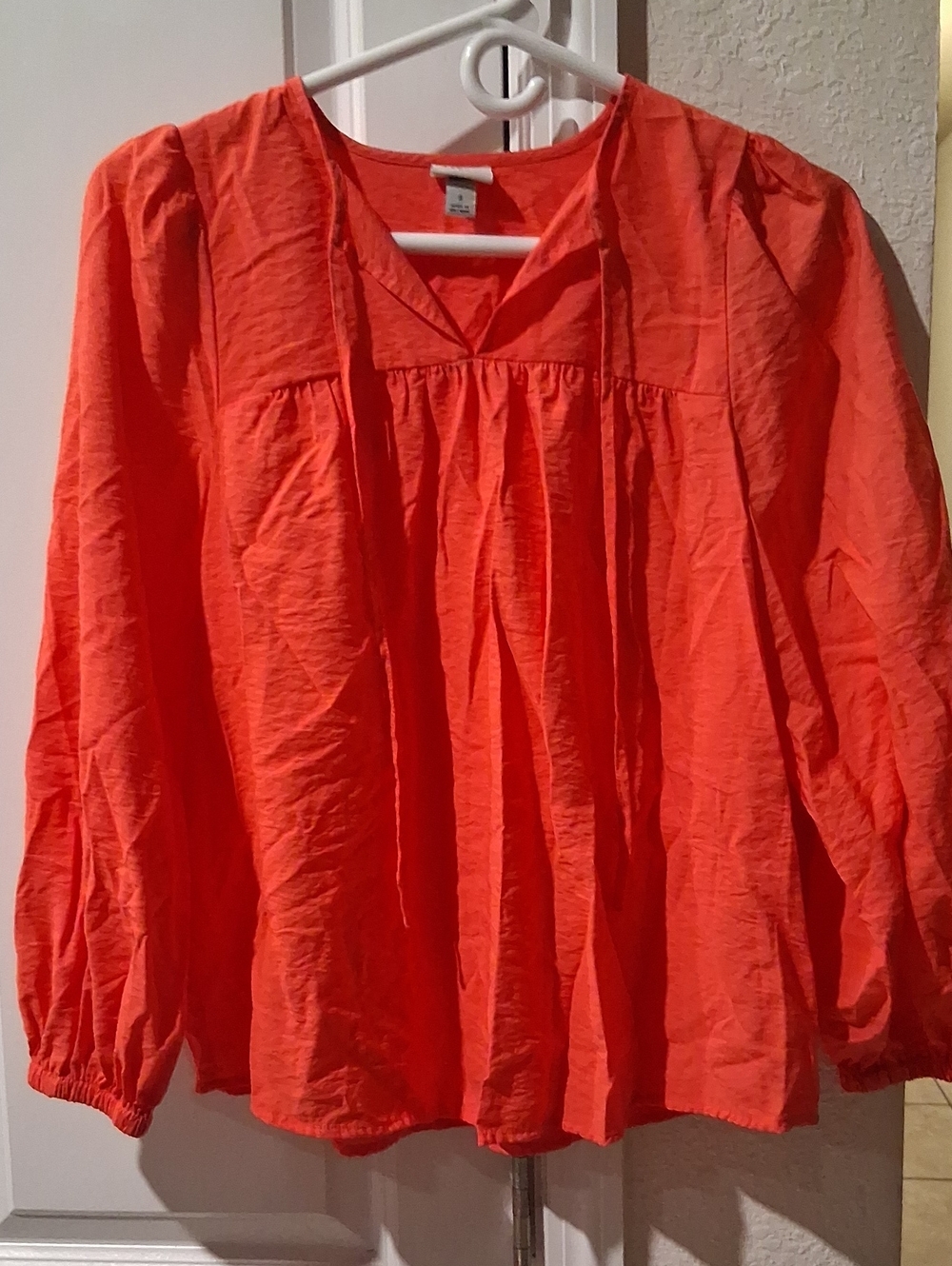 a new day Coral-Orange Long-Sleeve Peasant Blouse